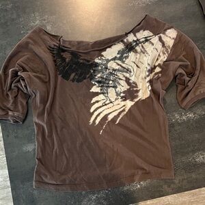 Brown Off-Shoulder Top with Eagle Design